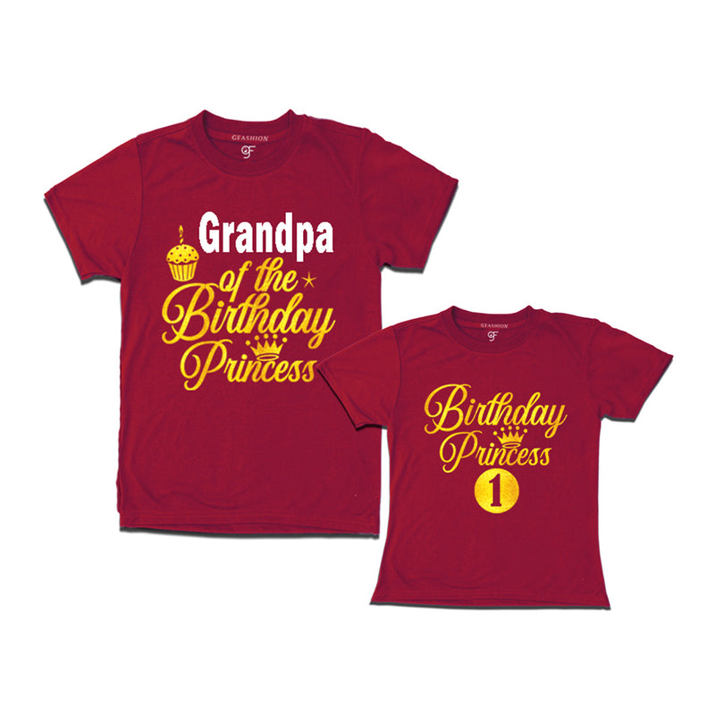First Birthday T-shirt for Princess with Grandpa in Maroon Color avilable @ gfashion.jpg