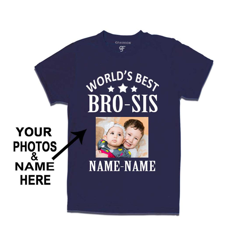 World's Best Bro-Sis T-shirt for Boy Photo and Name Customize in Navy Color @ gfashion.jpg