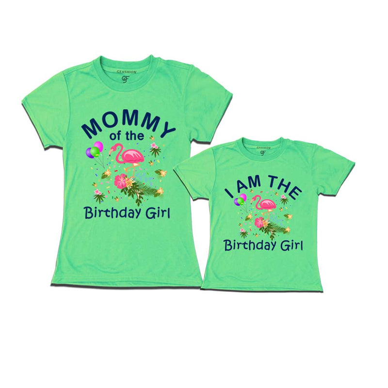 Flamingo Theme Birthday T-shirts for Mom and Daughter in Pista Green Color available @ gfashion.jpg