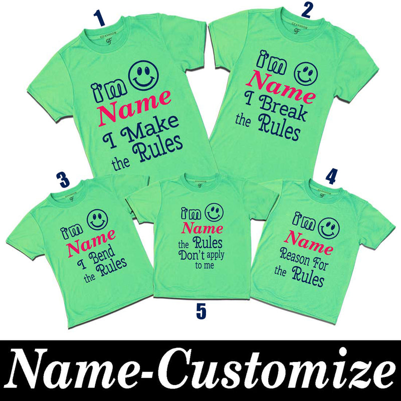 Siblings or Cousins rules set of 5 T-shirts with Name in Pista Green Color available @ gfashion