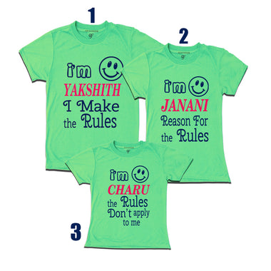 Siblings or Cousins rules set of 3 T-shirts with Name in Pista Green Color available @ gfashion.jpg