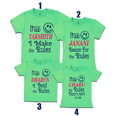 Siblings or Cousins rules set of 4 T-shirts with Name in Pista Green Color available @ gfashion.jpg