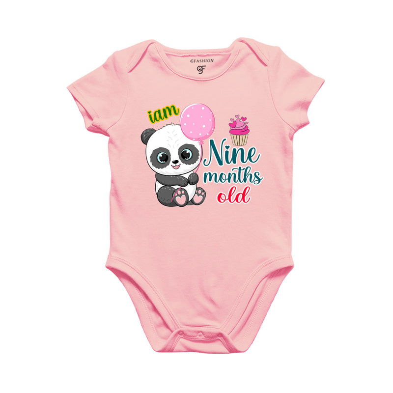 i am nine months old -baby rompers/bodysuit/onesie with panda