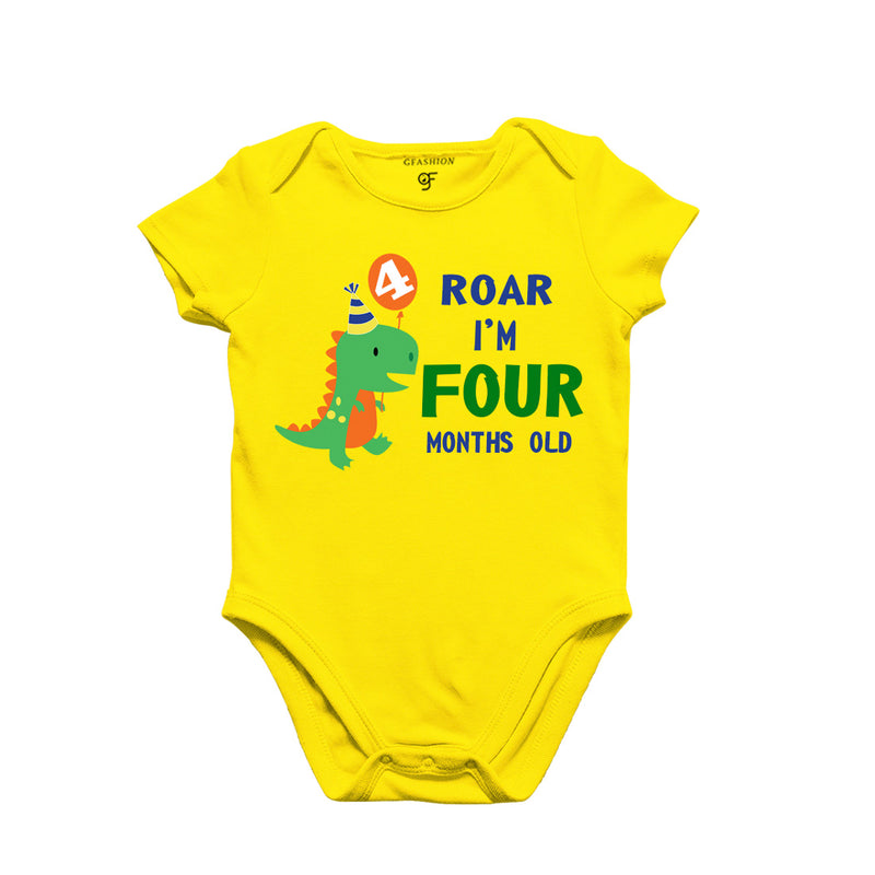 Roar I am Four Month Old Baby Bodysuit-Rompers in Yellow Color avilable @ gfashion.jpg