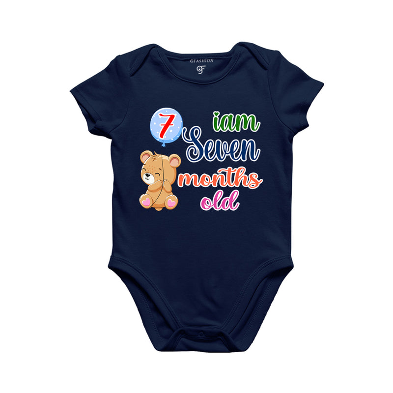 i am seven months old -baby rompers/bodysuit/onesie with teddy