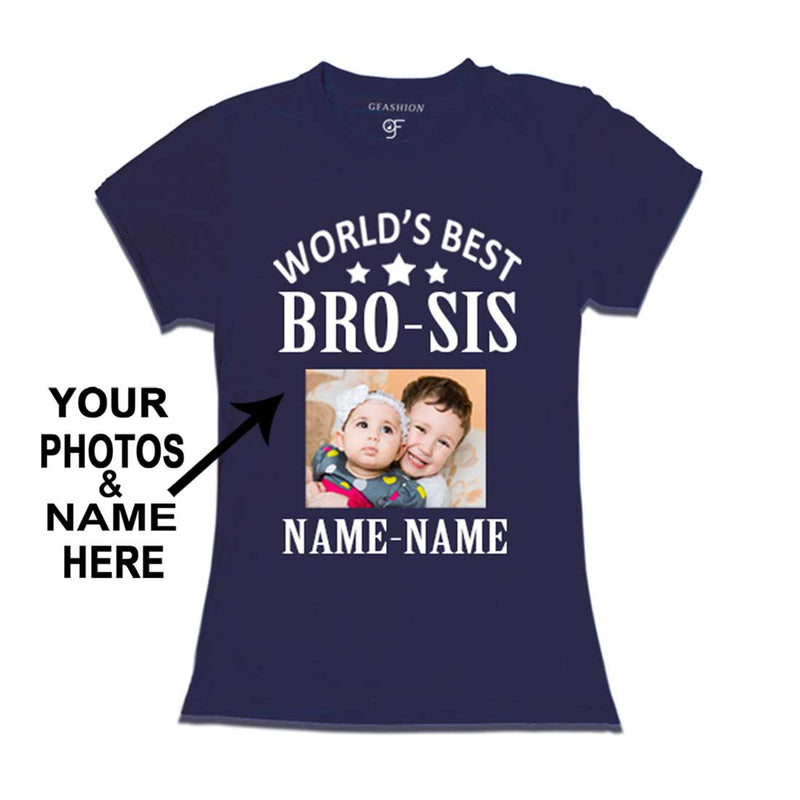 World's Best Bro-Sis T-shirt for Girl Photo and Name Customize in Navy Color @ gfashion.jpg