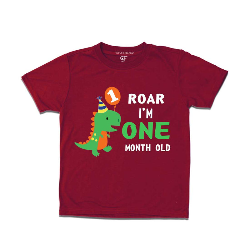 Roar I am One Month Old Baby T-shirt in Maroon Color avilable @ gfashion.jpg