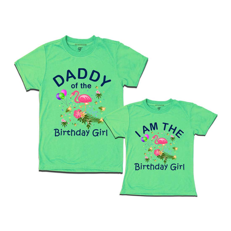 Flamingo Theme Birthday T-shirts for Dad and Daughter in Pista Green Color available @ gfashion.jpg