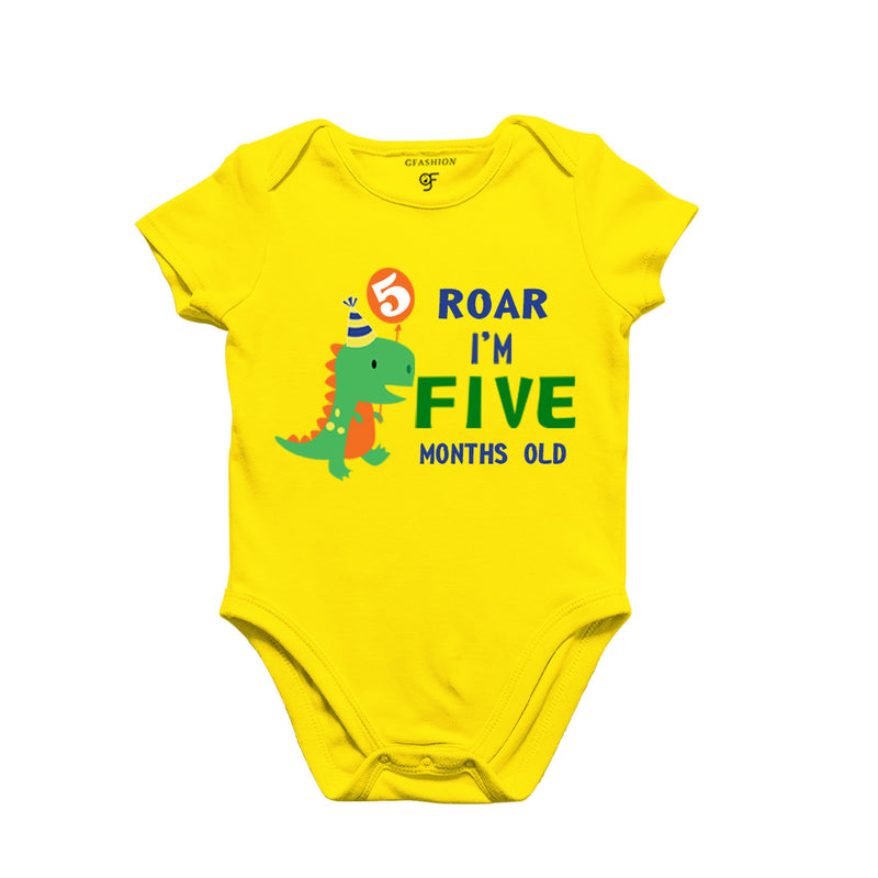 Roar I am Five Month Old Baby Bodysuit-Rompers in Yellow Color avilable @ gfashion.jpg