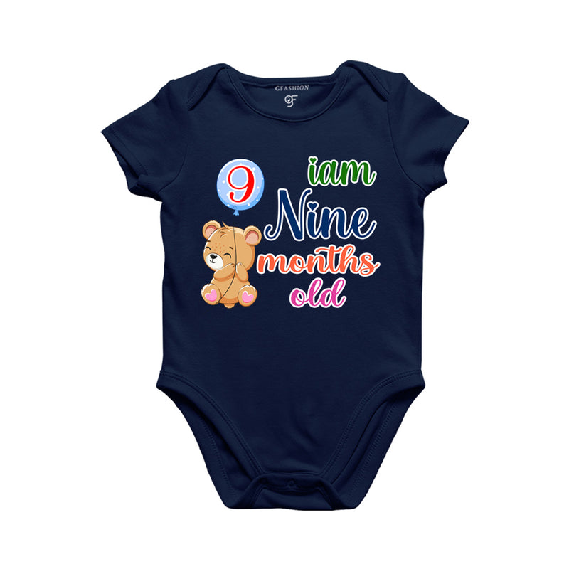 i am nine months old -baby rompers/bodysuit/onesie with teddy