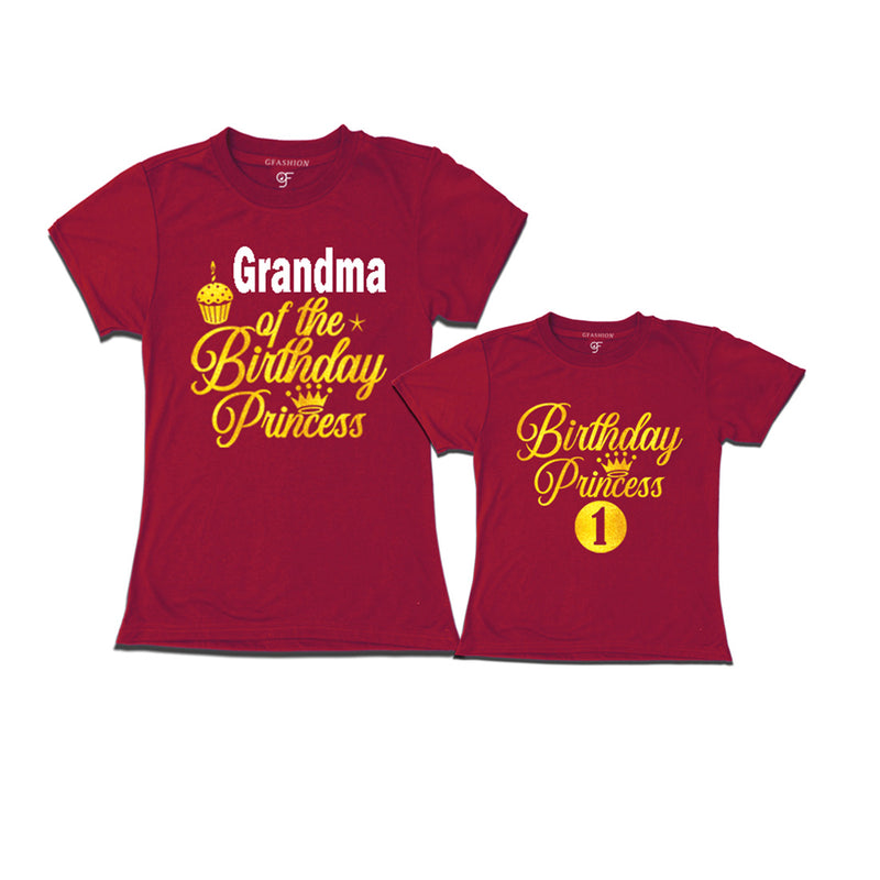 First Birthday T-shirt for Princess with Grandma in Maroon Color avilable @ gfashion.jpg