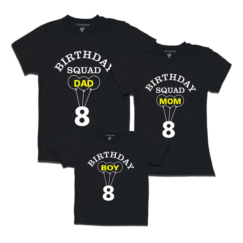 8th Birthday Boy with Squad Dad, Mom T-shirts in Black Color available @ gfashion.jpg