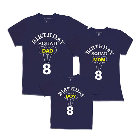 8th Birthday Boy with Squad Dad, Mom T-shirts in Navy Color available @ gfashion.jpg