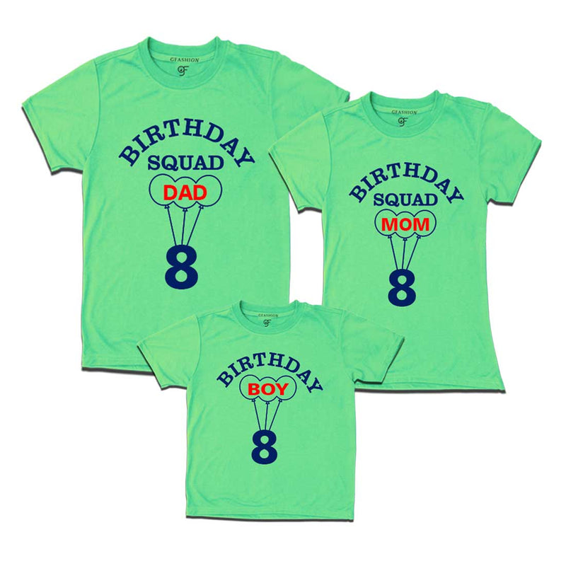 8th Birthday Boy with Squad Dad, Mom T-shirts in Pista Green Color available @ gfashion.jpg