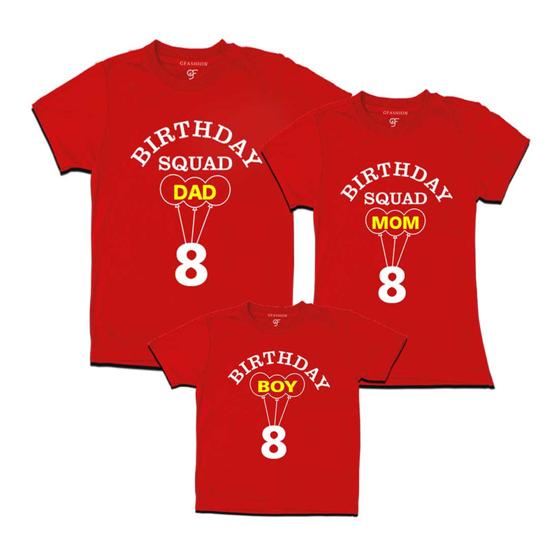 8th Birthday Boy with Squad Dad, Mom T-shirts in Red Color available @ gfashion.jpg