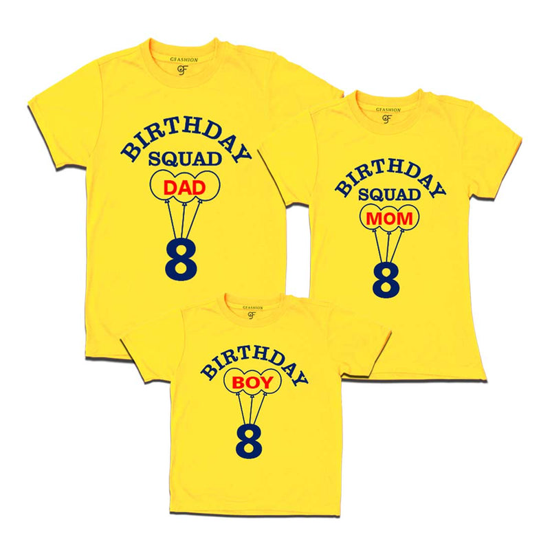 8th Birthday Boy with Squad Dad, Mom T-shirts in Yellow Color available @ gfashion.jpg