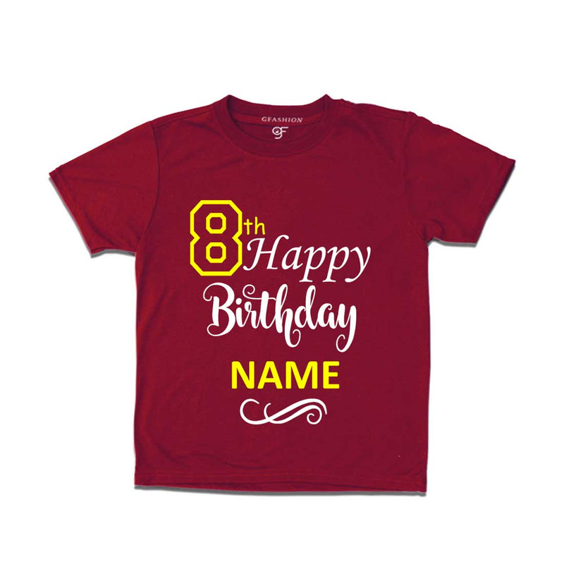 8th Happy Birthday with Name T-shirt-Maroon-gfashion
