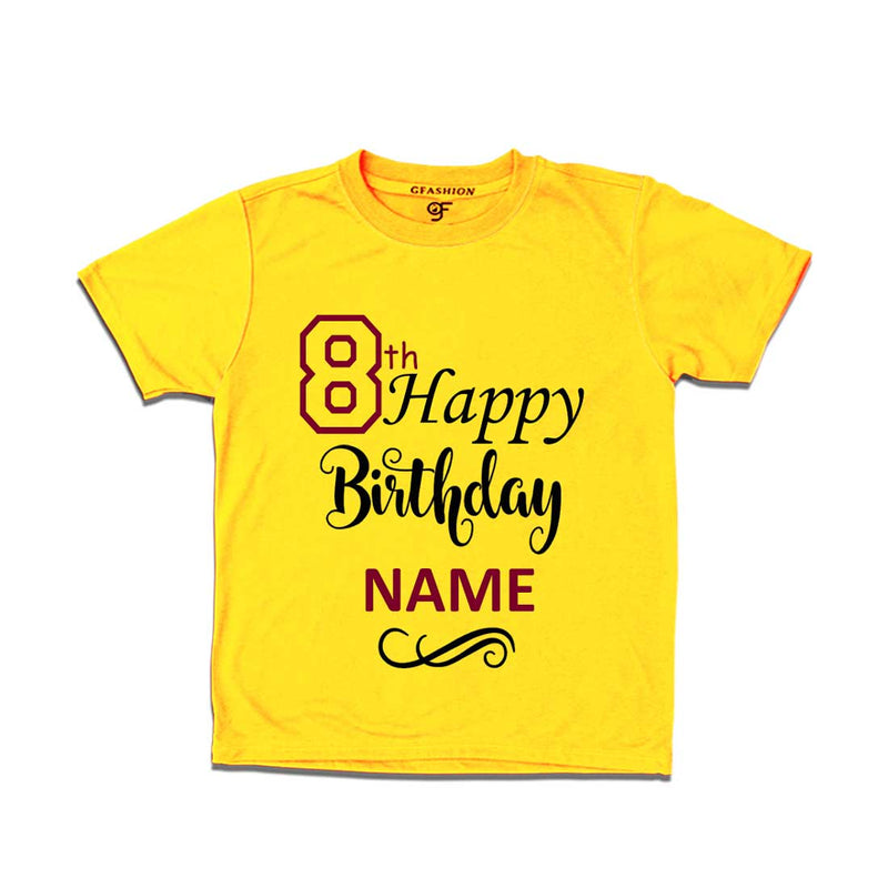 8th Happy Birthday with Name T-shirt-Yellow-gfashion