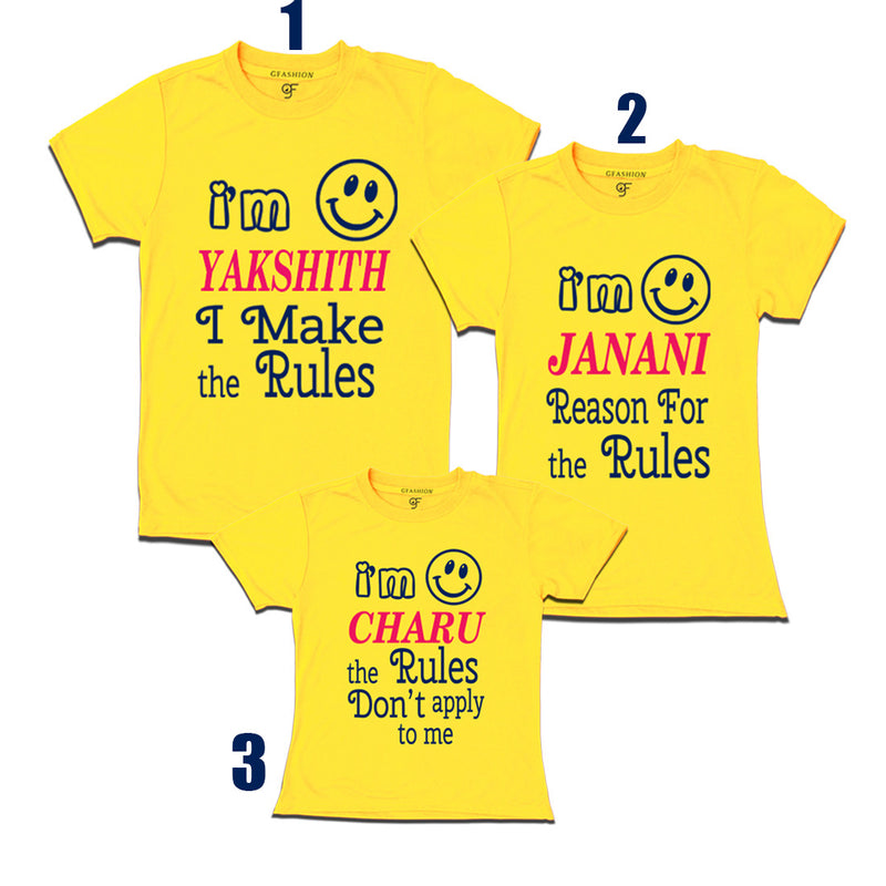 Siblings or Cousins rules set of 3 T-shirts with Name in Yellow Color available @ gfashion.jpg
