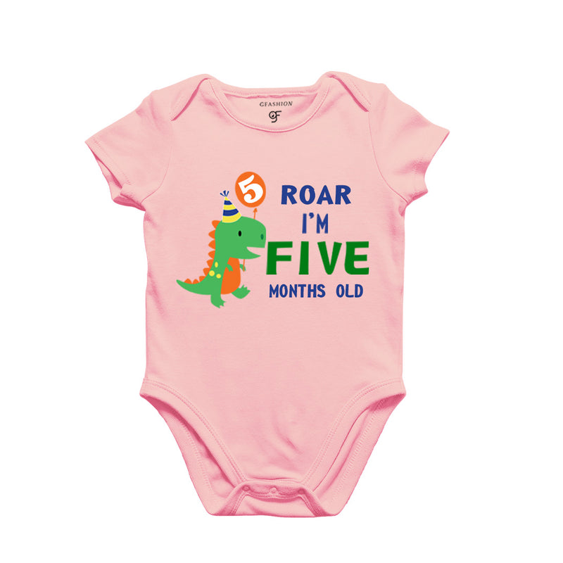 Roar I am Five Month Old Baby Bodysuit-Rompers in Pink Color avilable @ gfashion.jpg