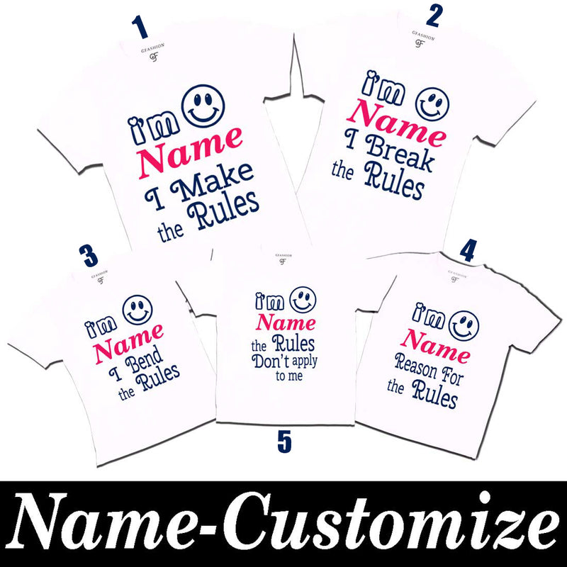 Siblings or Cousins rules set of 5 T-shirts with Name in White Color available @ gfashion