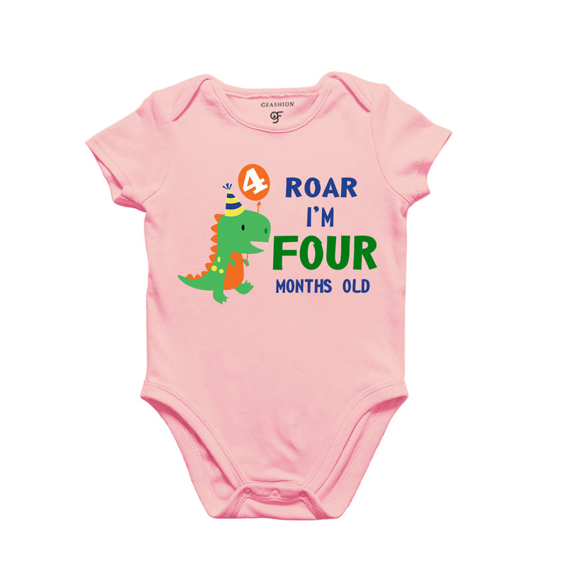 Roar I am Four Month Old Baby Bodysuit-Rompers in Pink Color avilable @ gfashion.jpg