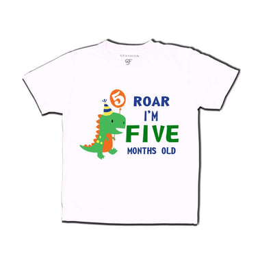 Roar I am Five Month Old Baby T-shirt in White Color avilable @ gfashion.jpg