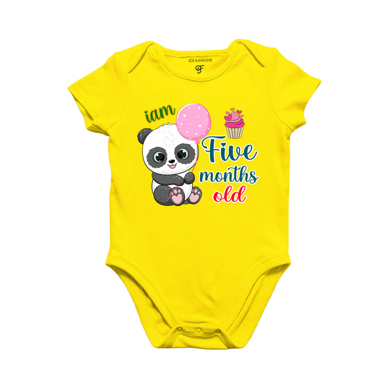 i am five months old -baby rompers/bodysuit/onesie with panda