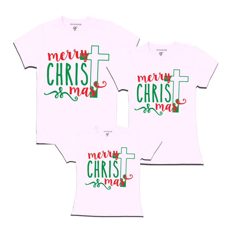 merry Christmas matching family tshirt set of 3 father mother and girl