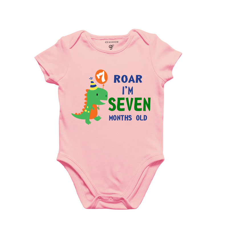 Roar I am Seven Month Old Baby Bodysuit-Rompers in Pink Color avilable @ gfashion.jpg