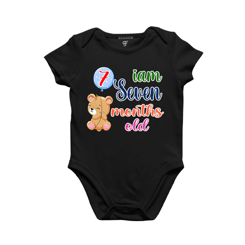 i am seven months old -baby rompers/bodysuit/onesie with teddy