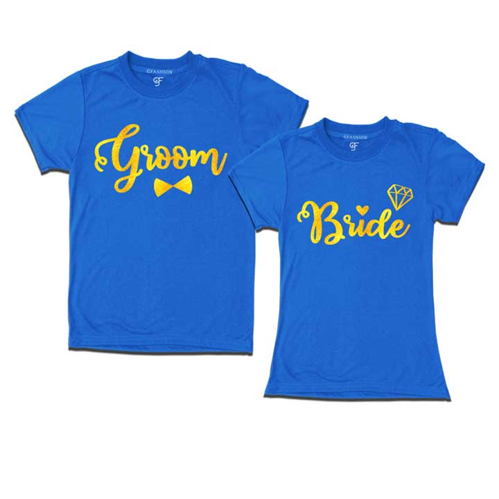 Groom and bride gold print customize t shirts  for pre wedding shoot