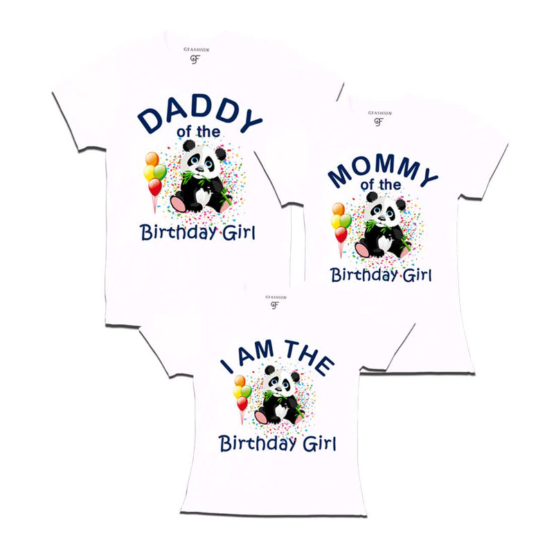 Panda Theme Birthday Girl T-shirts With Dad and Mom