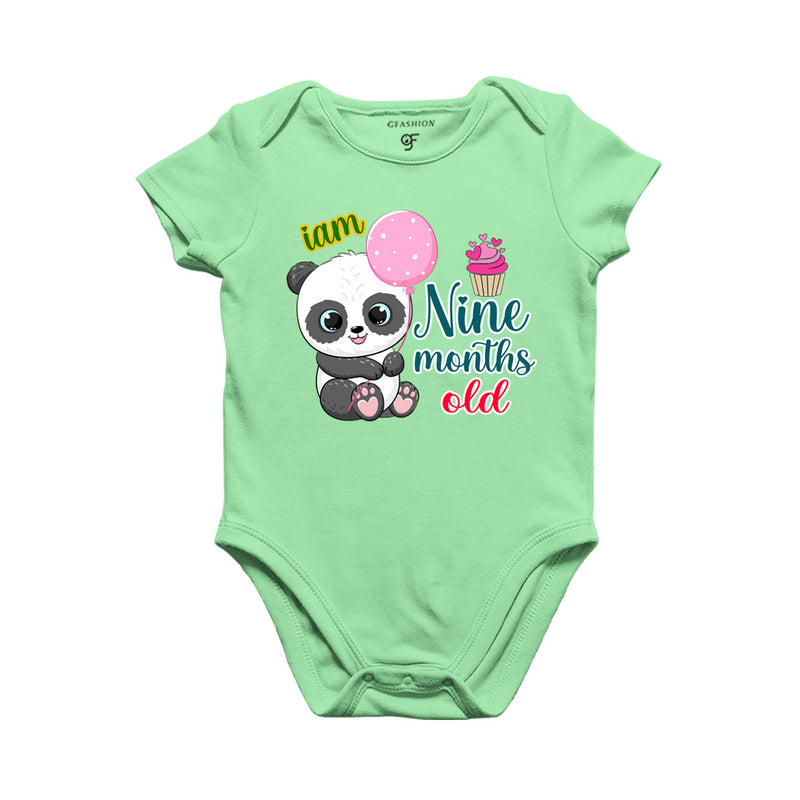 i am nine months old -baby rompers/bodysuit/onesie with panda