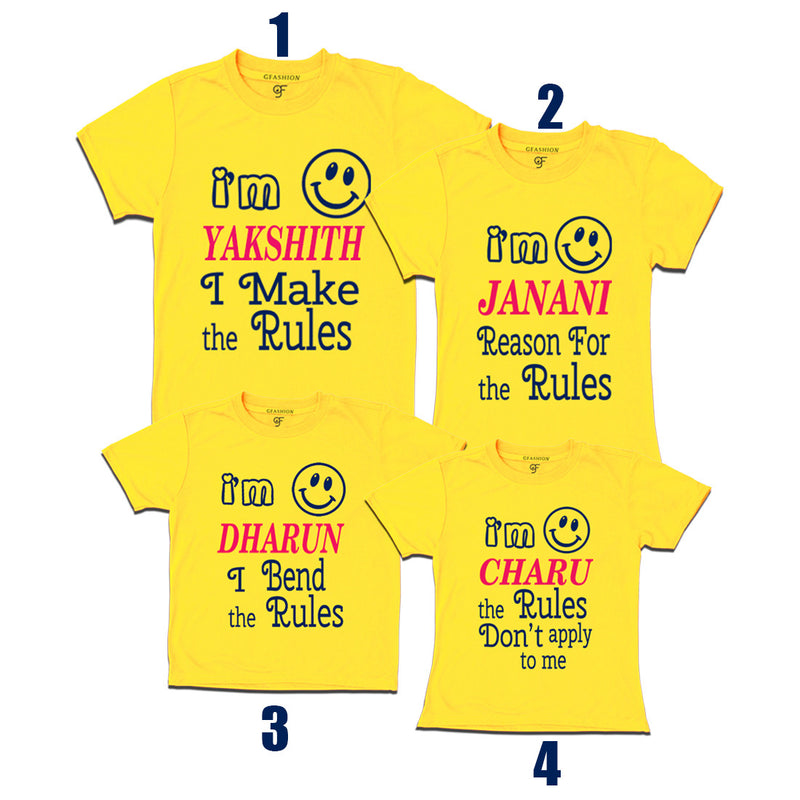 Siblings or Cousins rules set of 4 T-shirts with Name in Yellow Color available @ gfashion.jpg