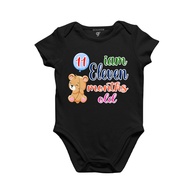 i am eleven months old -baby rompers/bodysuit/onesie with teddy