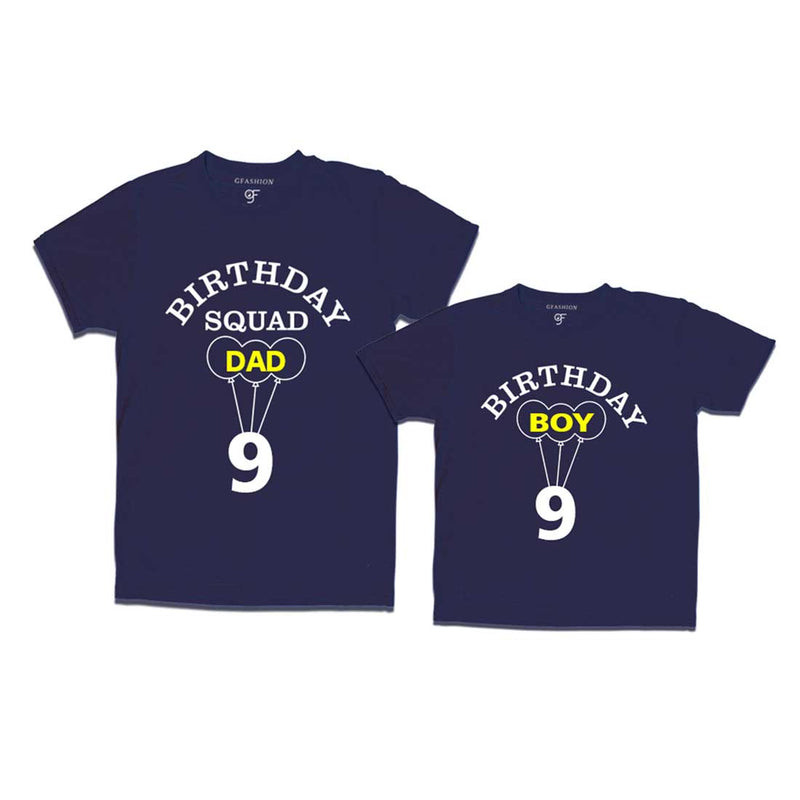 9th Birthday Boy with Squad Dad T-shirts in Navy Color available @ gfashion.jpg