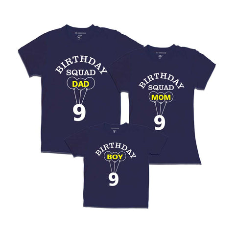 9th Birthday Boy with Squad Dad,Mom T-shirts in Navy Color available @ gfashion.jpg