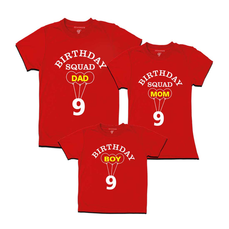 9th Birthday Boy with Squad Dad,Mom T-shirts in Red Color available @ gfashion.jpg