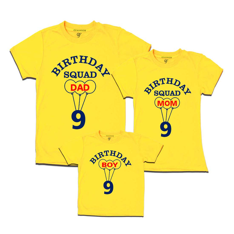 9th Birthday Boy with Squad Dad,Mom T-shirts in Yellow Color available @ gfashion.jpg