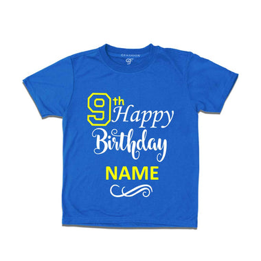 9th Happy Birthday with Name T-shirt-Blue-gfashion