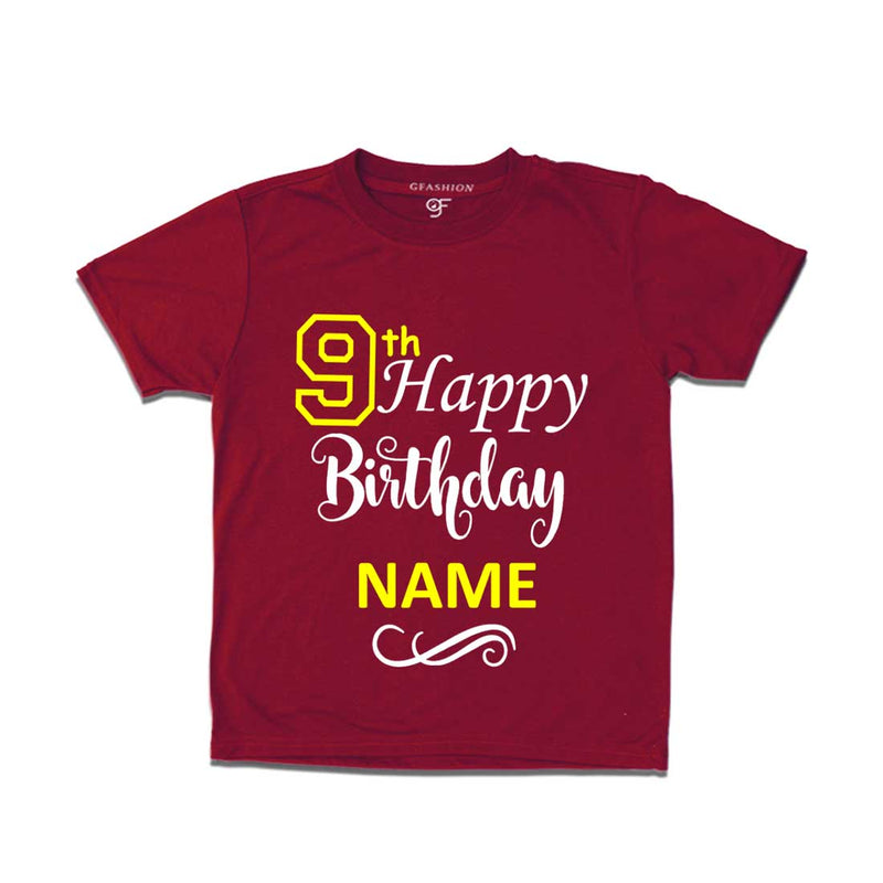 9th Happy Birthday with Name T-shirt-Maroon-gfashion
