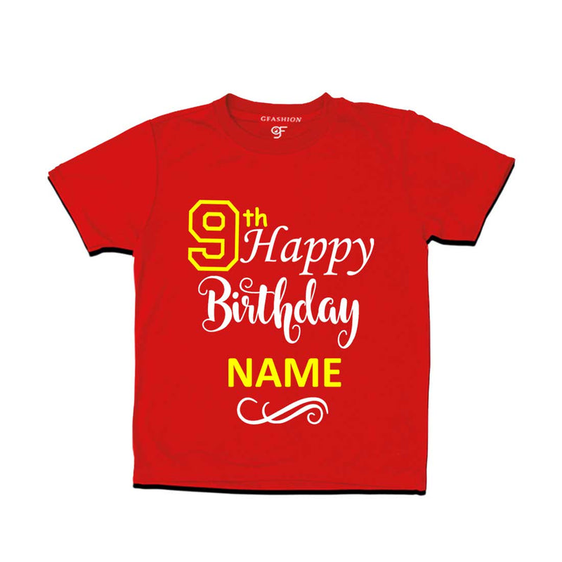9th Happy Birthday with Name T-shirt-Red-gfashion