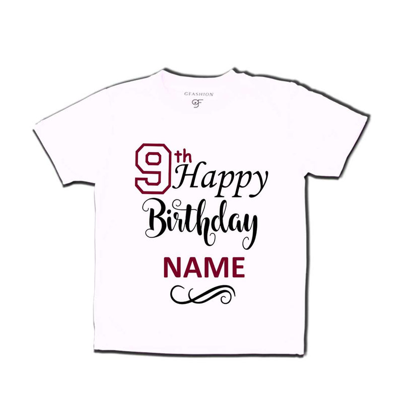 9th Happy Birthday with Name T-shirt-White-gfashion