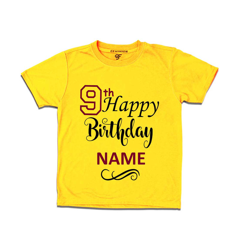 9th Happy Birthday with Name T-shirt-Yellow-gfashion