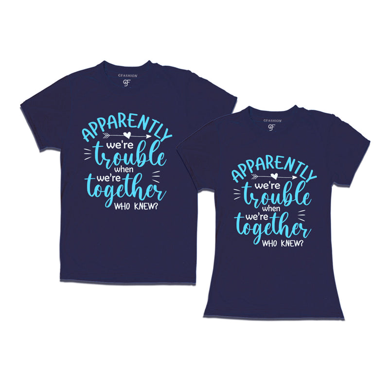 Apparently Trouble Together T-shirts in Navy Color available @ gfashion.j