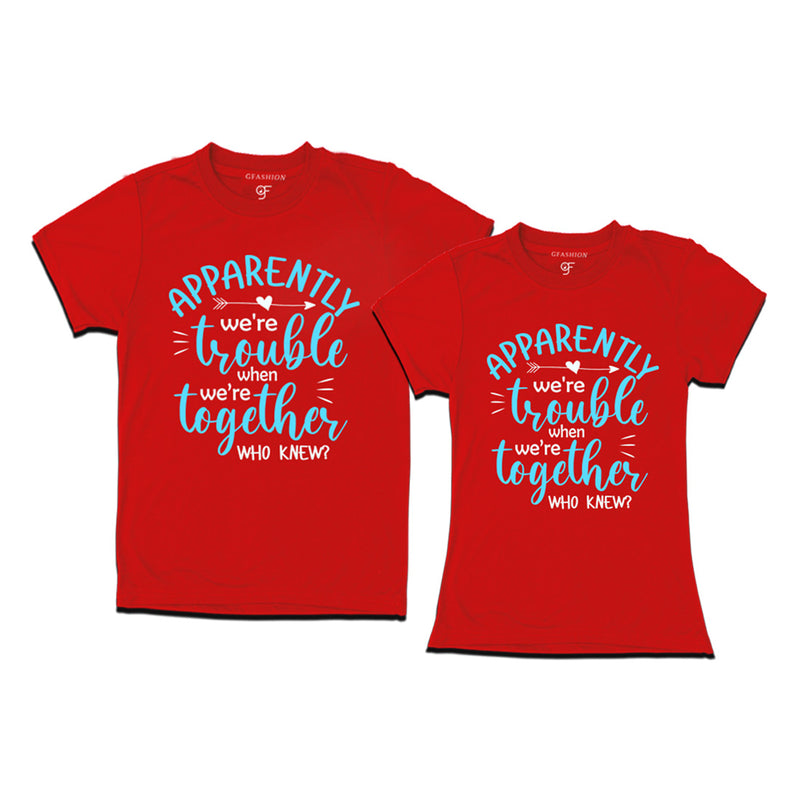 Apparently Trouble Together T-shirts in Red Color available @ gfashion.j