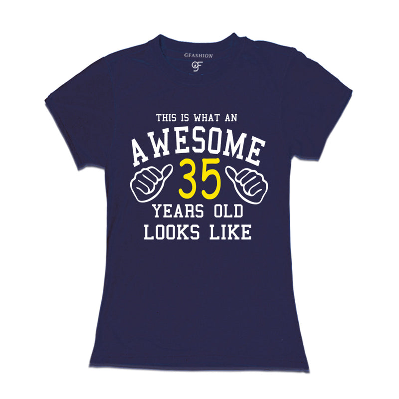 Awesome 35th Year Old Looks Like Sister T-shirt-Navy-gfashion
