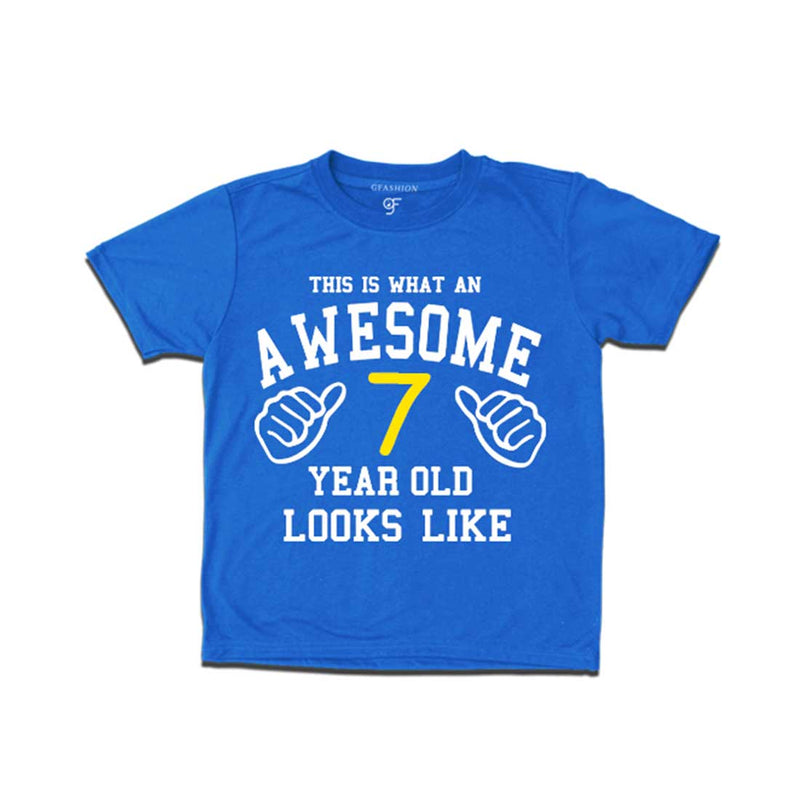 Awesome 7th Year Old Looks Like Boy T-shirt-Blue-gfashion