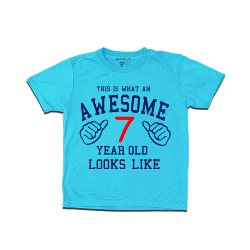 Awesome 7th Year Old Looks Like Boy T-shirt-Sky Blue-gfashion